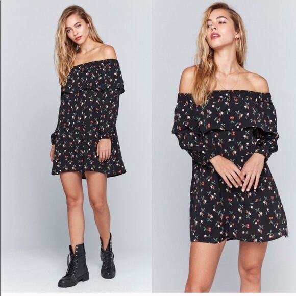 FLYNN SKYE Louie Cherry Ruffle Off Shoulder Dress - Picture 1 of 7